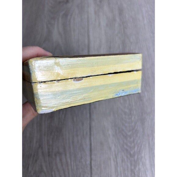 Vintage Hand Painted Wood Paper Mache Lacquered Coaster Set Winter Snowman READ - Picture 7 of 9